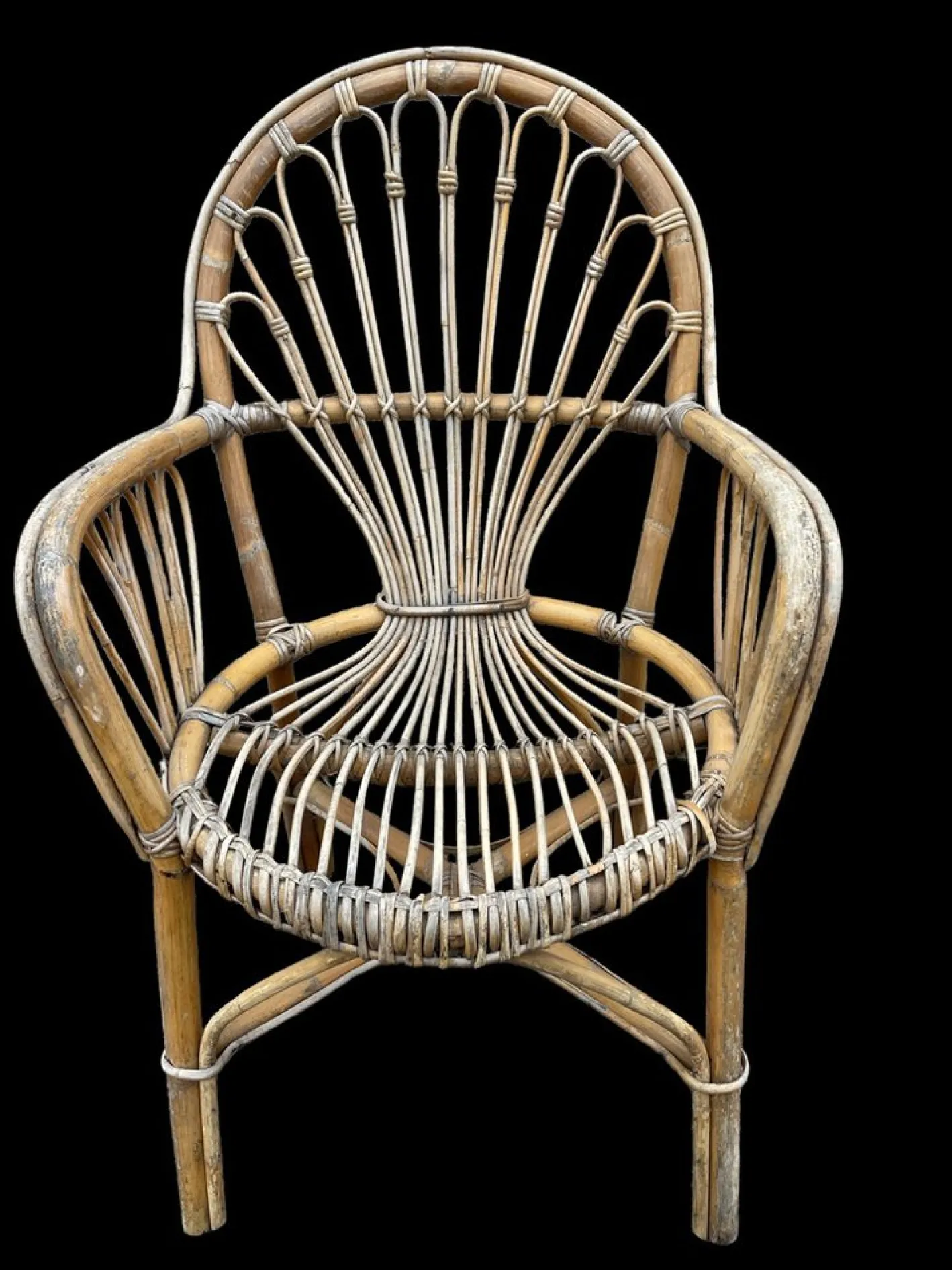 Rattan Sessel & Tisch, 1960er, 3er Set