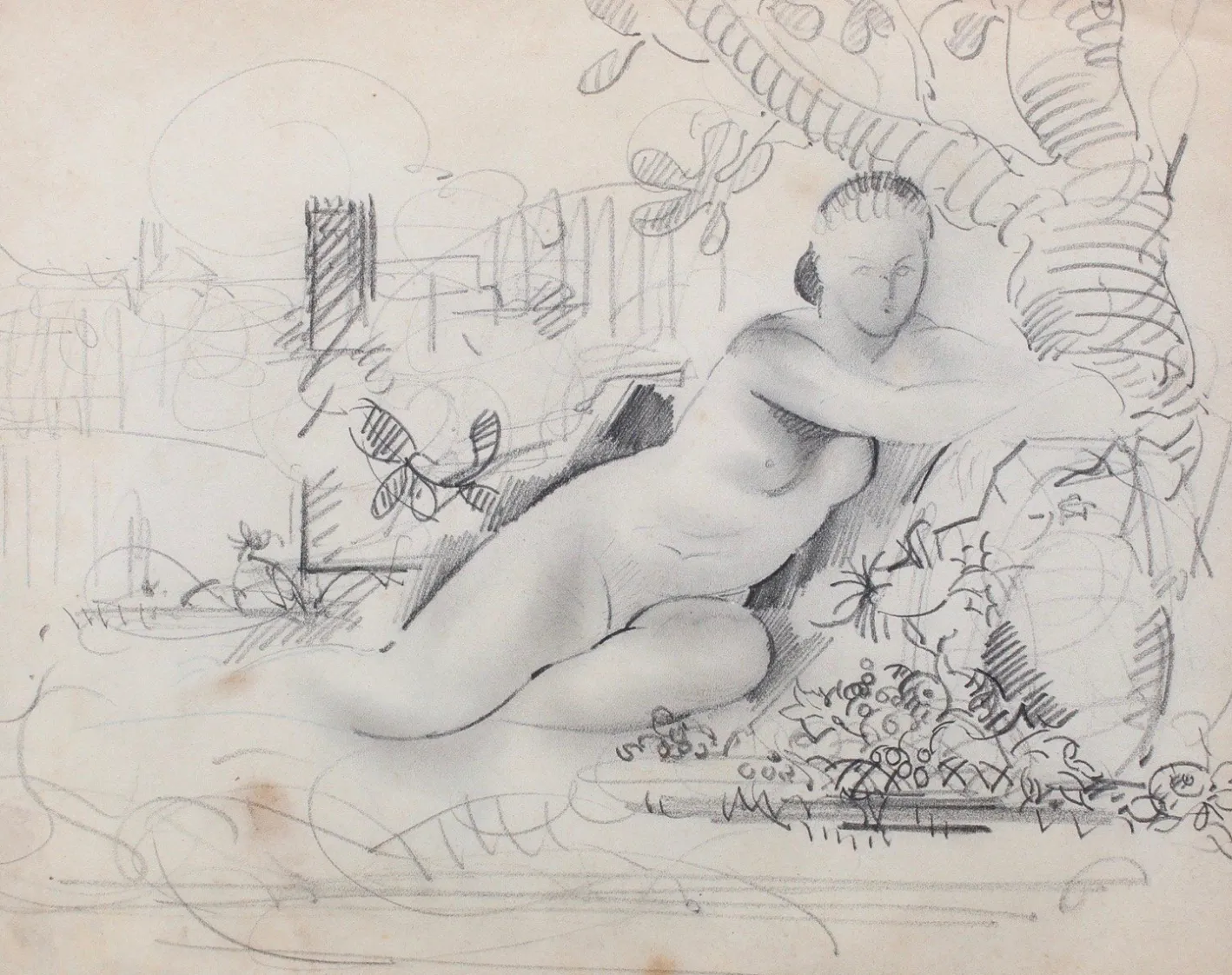 Reposing Akt und Baum von Guillaume Dulac, 1920er