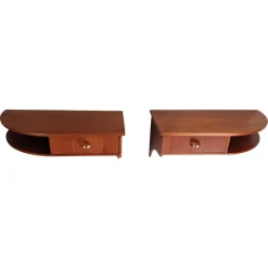 Restaurierte schwimmende Dänische Teak Nachttische, 1960er, 2er Set