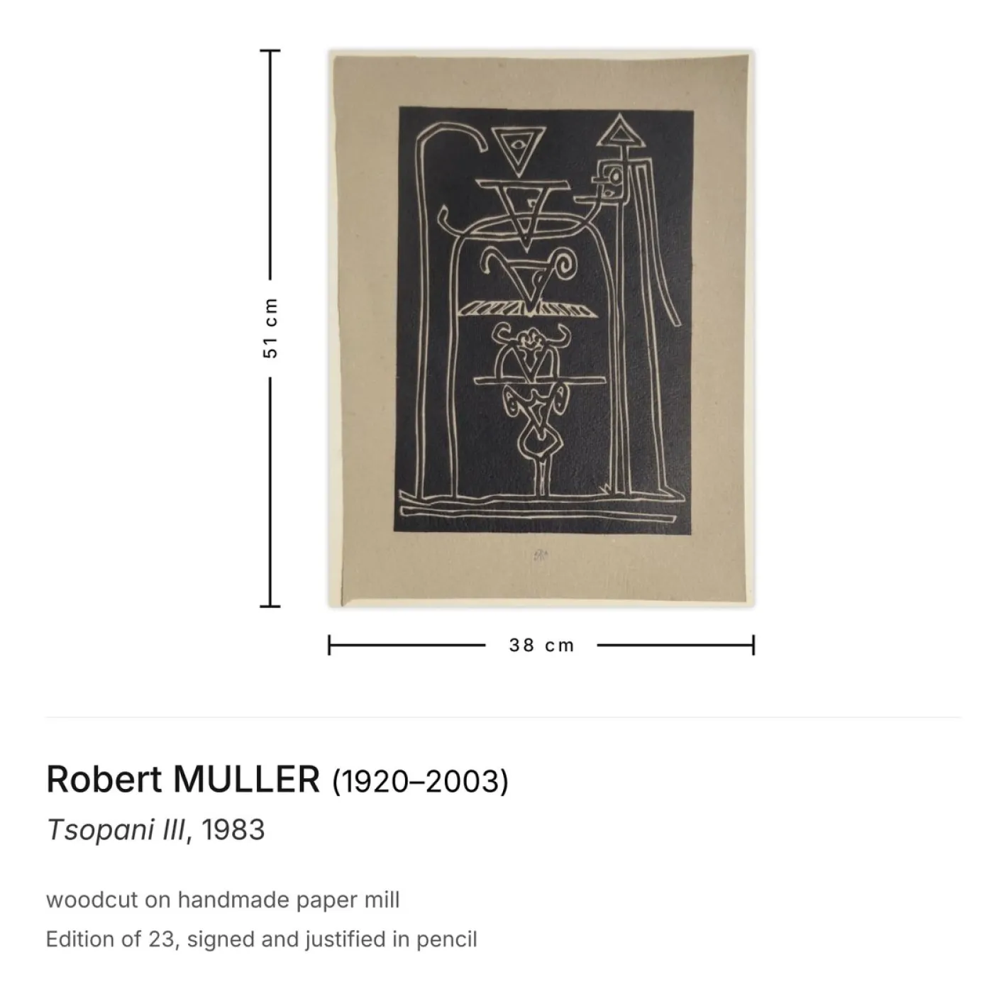 Robert Muller, Tsopani III, 1983, Holzschnitt