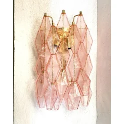Rosa Poliedri Wandleuchten aus Muranoglas von Simoeng, 2er Set