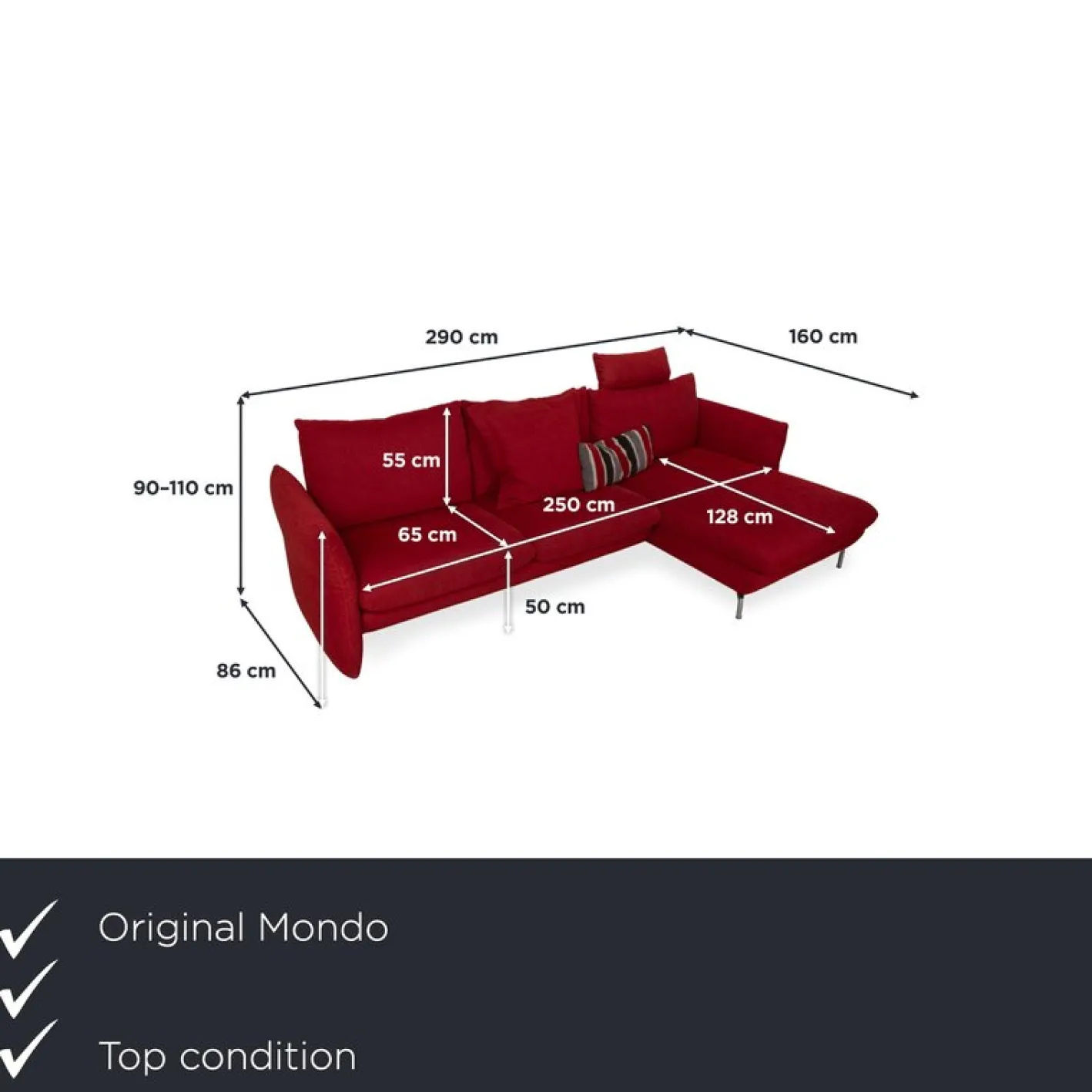 Rotes Loredo Ecksofa mit Funktion von Mondo