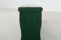 Rustikale Primitive Grüne Bauernbank aus Eiche, Frankreich, 1900er
