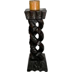 Rustikaler französischer Kerzenhalter aus Holz, 1970er