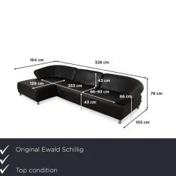 Schwarzes Butterfly Ecksofa aus Leder mit Funktion von Ewald Schillig