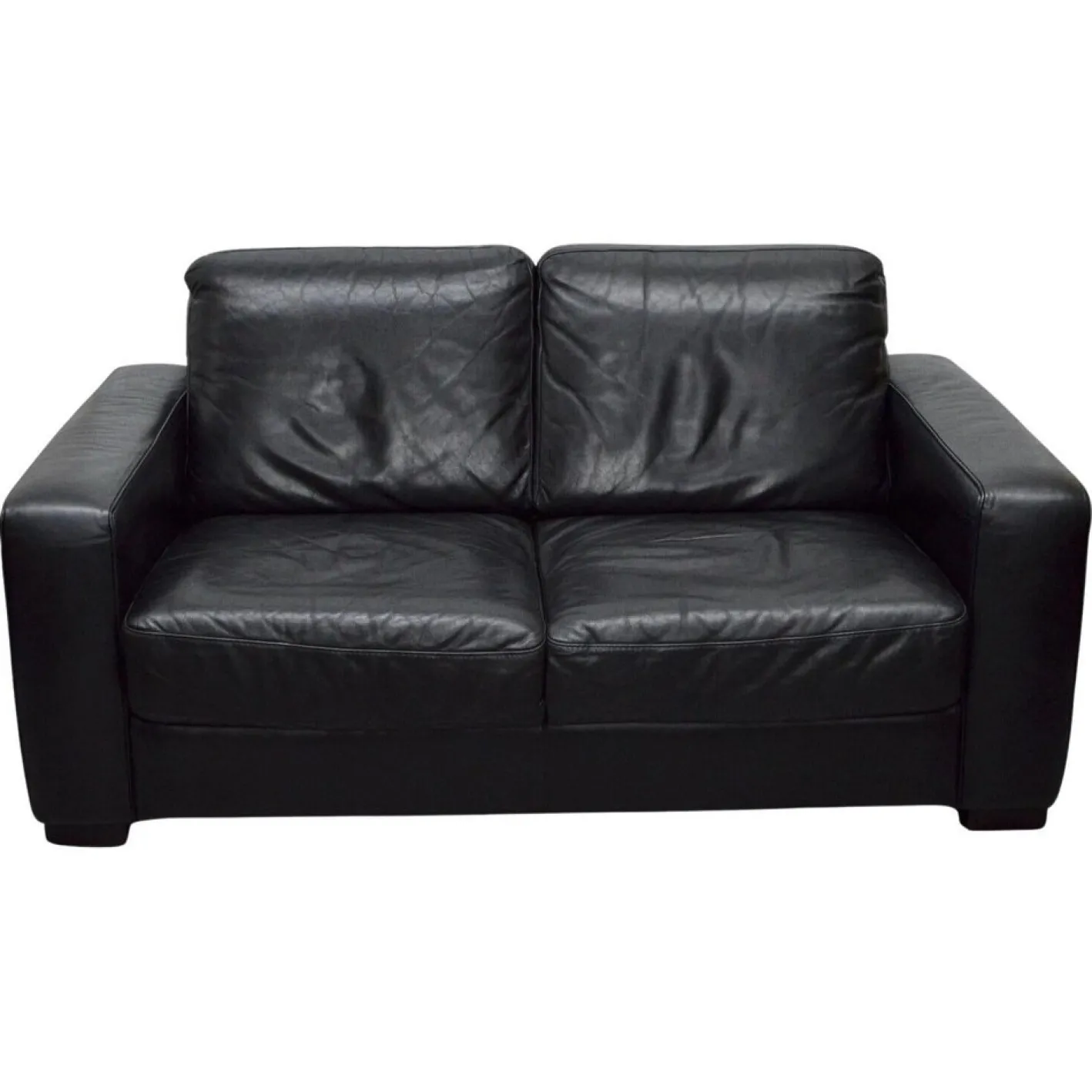 Schwarzes 2-Sitzer Ledersofa, 20. Jh. von Natuzzi