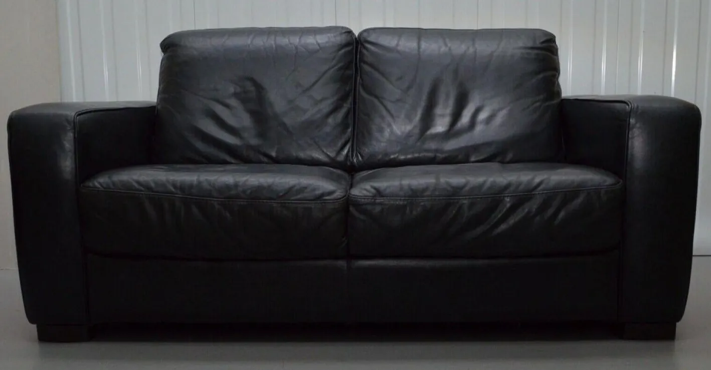 Schwarzes 2-Sitzer Ledersofa, 20. Jh. von Natuzzi