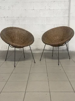 Sessel mit Korbgeflechtsitz, 1950er, 2er Set