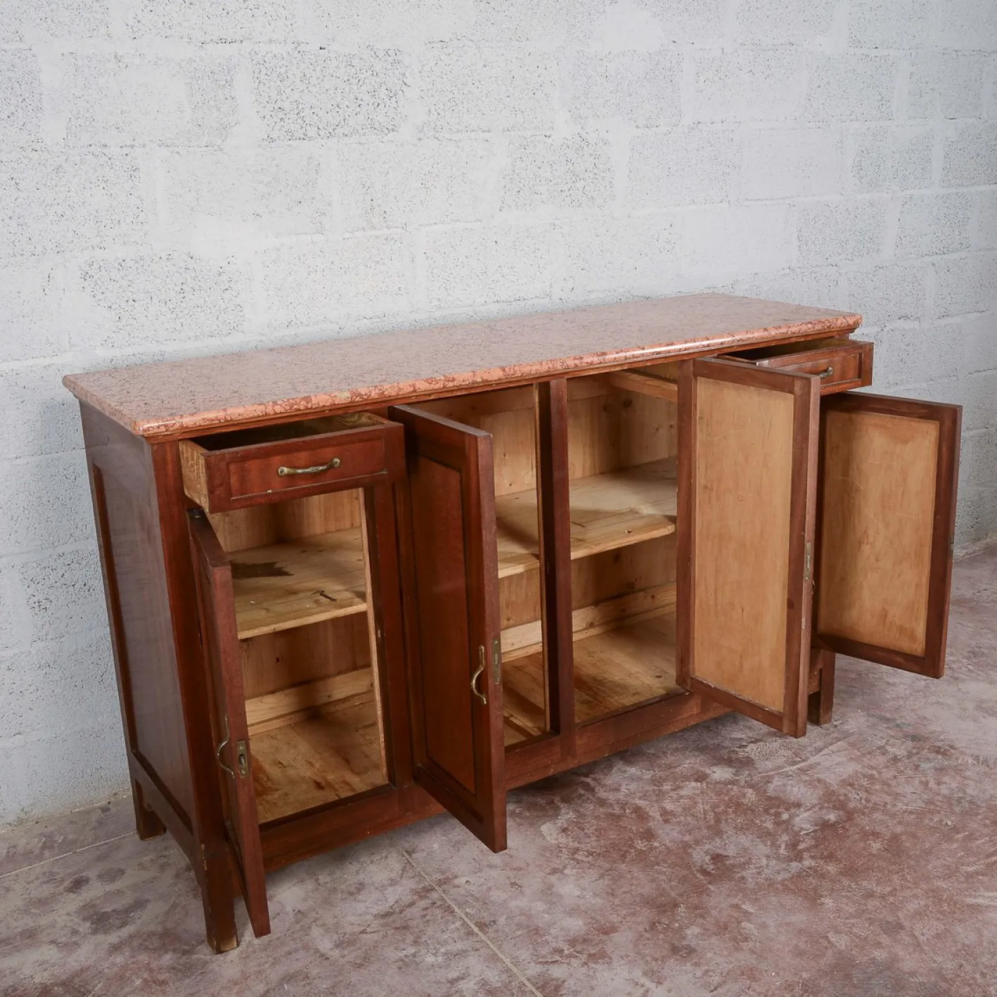 Sideboard mit 4 Türen, 2 Schubladen und Marmorplatte