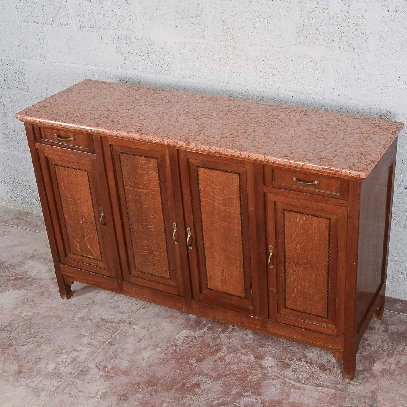 Sideboard mit 4 Türen, 2 Schubladen und Marmorplatte