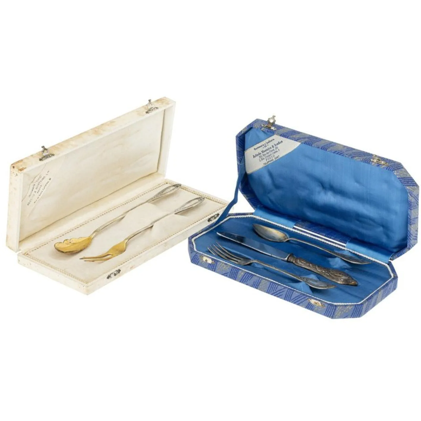 Silberne Besteckkoffer, 19. Jh., 2er Set