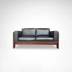 2-Sitzer Bastiano Ledersofa mit Holzgestell von Afra & Tobia Scarpa für Knoll International, 1980er