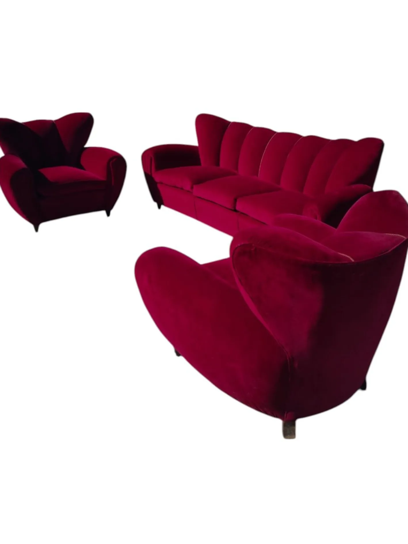 3-Sitzer Sofa und Sessel aus Samt, 1950er, 3er Set