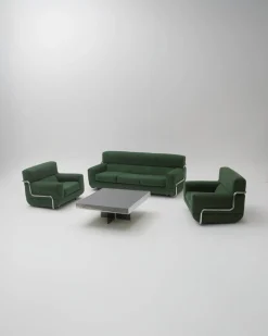 Sofa & Sessel mit Stahlrohrgestell, 1970er, 3er Set