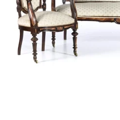 Sofa und Sessel aus Holz, 19. Jh., 3er Set