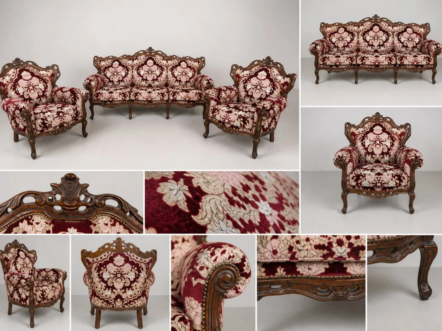 Sofa und Sessel im Louis XV Stil, 3er Set