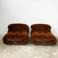 Soriana Sessel in Braunem Stoff von Afra und Tobia Scarpa für Cassina, 1970er, 2er Set