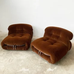 Soriana Sessel in Braunem Stoff von Afra und Tobia Scarpa für Cassina, 1970er, 2er Set