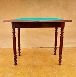 Spieltisch aus Eiche mit grüner Filzplatte, 1920er
