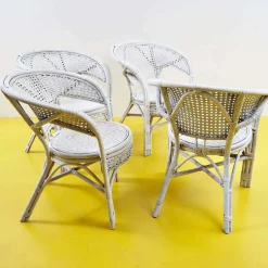 Stühle aus Korbgeflecht & Bambus, 1970er, 4er Set