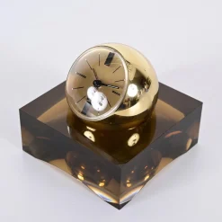 8 Tage vergoldete Kugeluhr mit Rauchglasfuß von Swiza, 1970er
