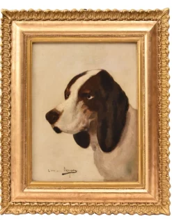 Théodore Lévigne, Porträts mit Jagdhunden, 19. Jh., Ölgemälde auf Leinwand, gerahmt