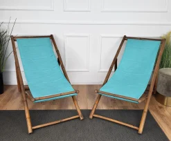 Transat Klappstuhl aus Bambusholz & Stoff, 1970er