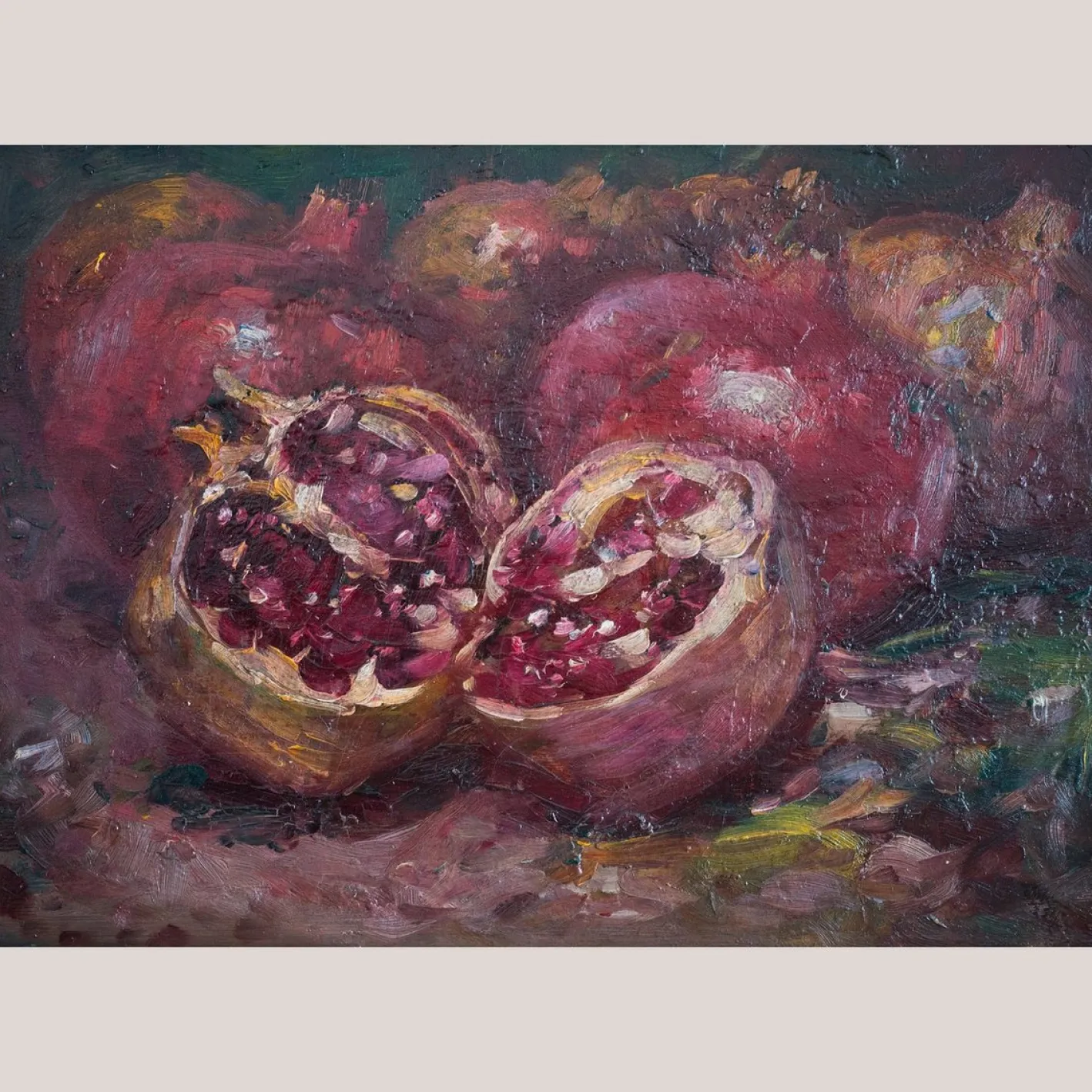 Unknown, Granatapfel Stillleben, 1890er, Öl auf Karton