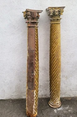 Vergoldete und geschnitzte Holzsäulen, 1600er, 2 . Set