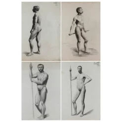 V. Geoffroy, Nude Drawings After a Live Model, 1895, Zeichnungen auf Papier, 4er Set