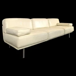 Vier-Sitzer Sofa aus Cremefarbenem Leder