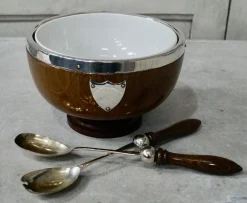 Viktorianische Eiche & Versilberte Salatschüssel mit Löffeln, 1890er, 3er Set