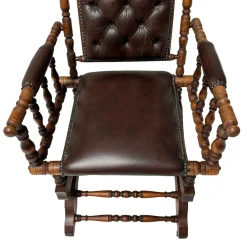 Viktorianischer Englischer Schaukelstuhl mit Lederbezug, 1890er
