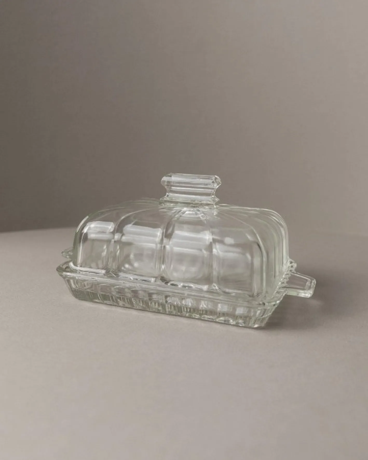 Vintage Butterdose aus Glas, 1940er