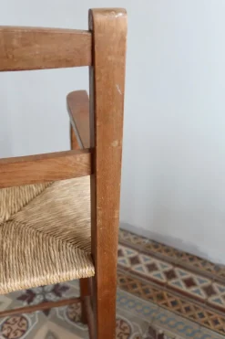 Vintage Holz Kinderhochstuhl mit Sitz aus Stroh, 1980er