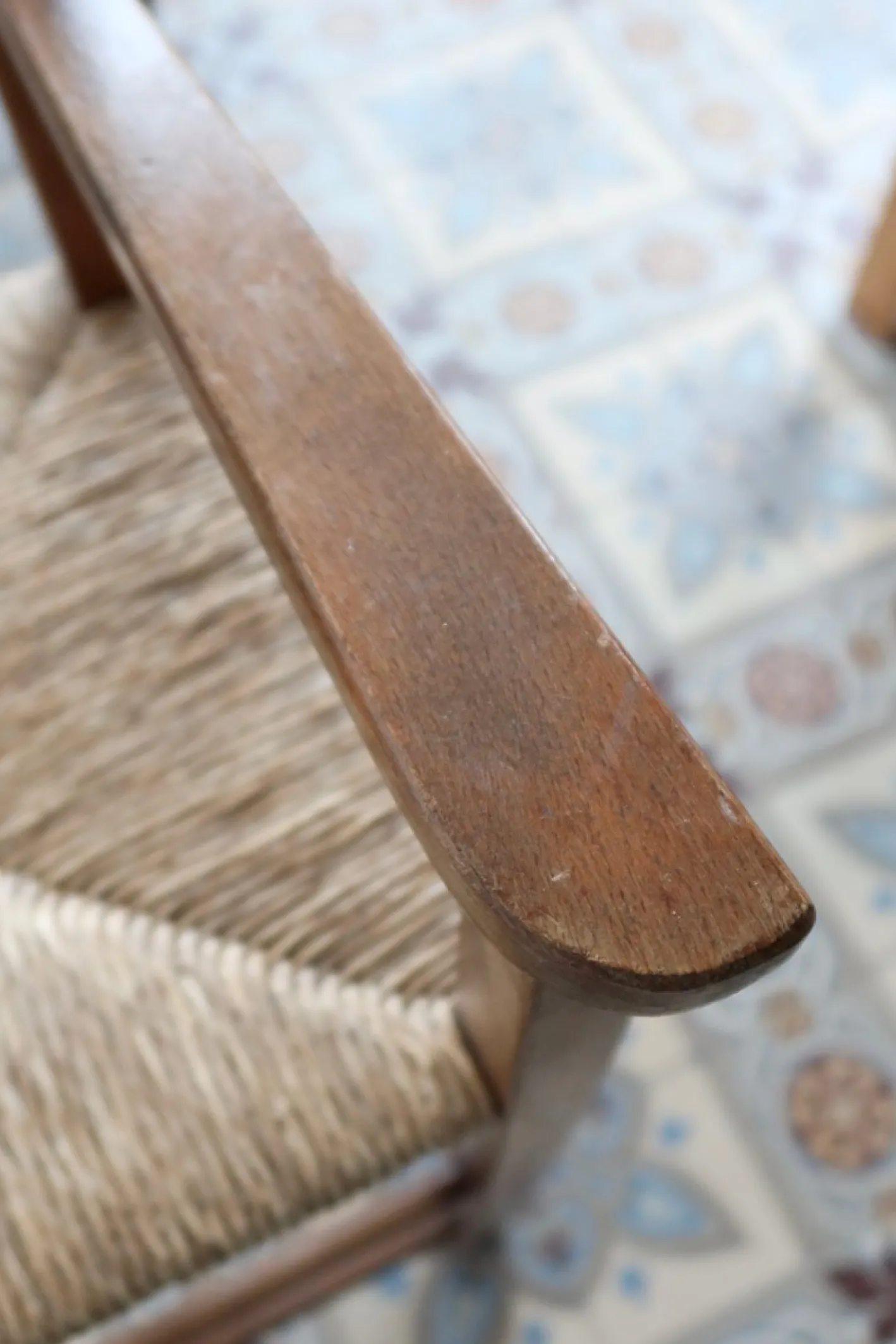 Vintage Holz Kinderhochstuhl mit Sitz aus Stroh, 1980er