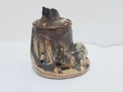 Vintage Katzen- und Maus Senftopf aus Keramik von Denbac, 1930er