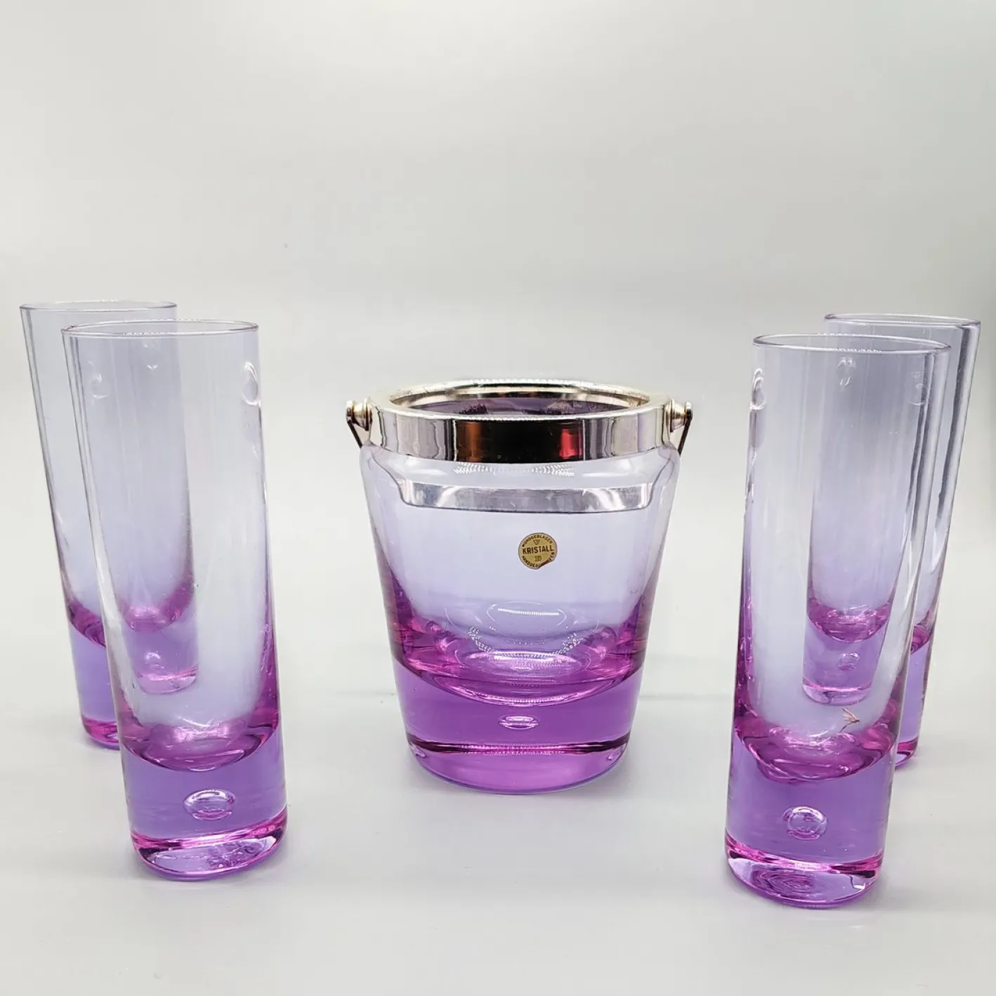 Vintage Kristallglas Set mit Eiskübel und 4 Gläsern von VB Kristall, 1970er, 5er Set
