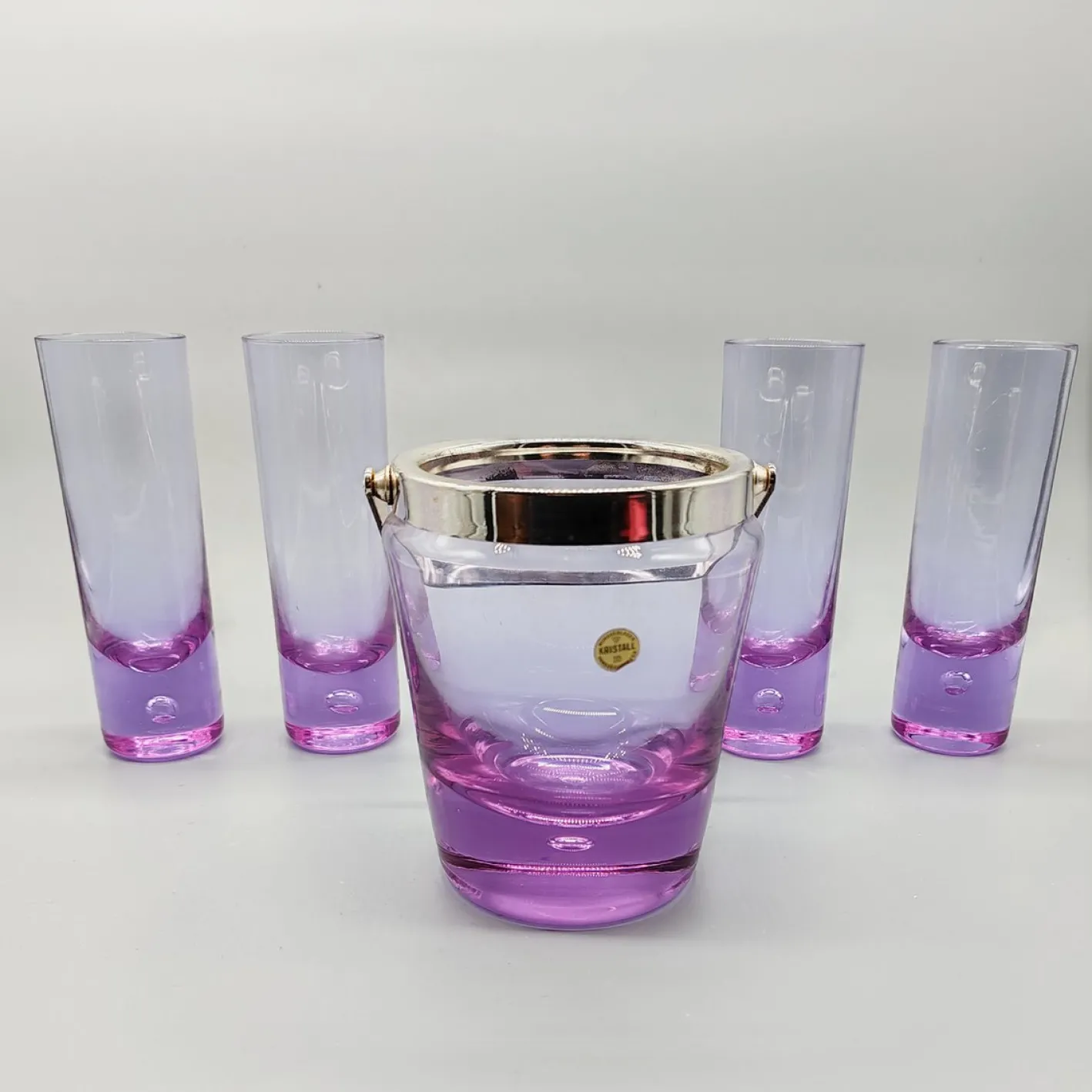 Vintage Kristallglas Set mit Eiskübel und 4 Gläsern von VB Kristall, 1970er, 5er Set