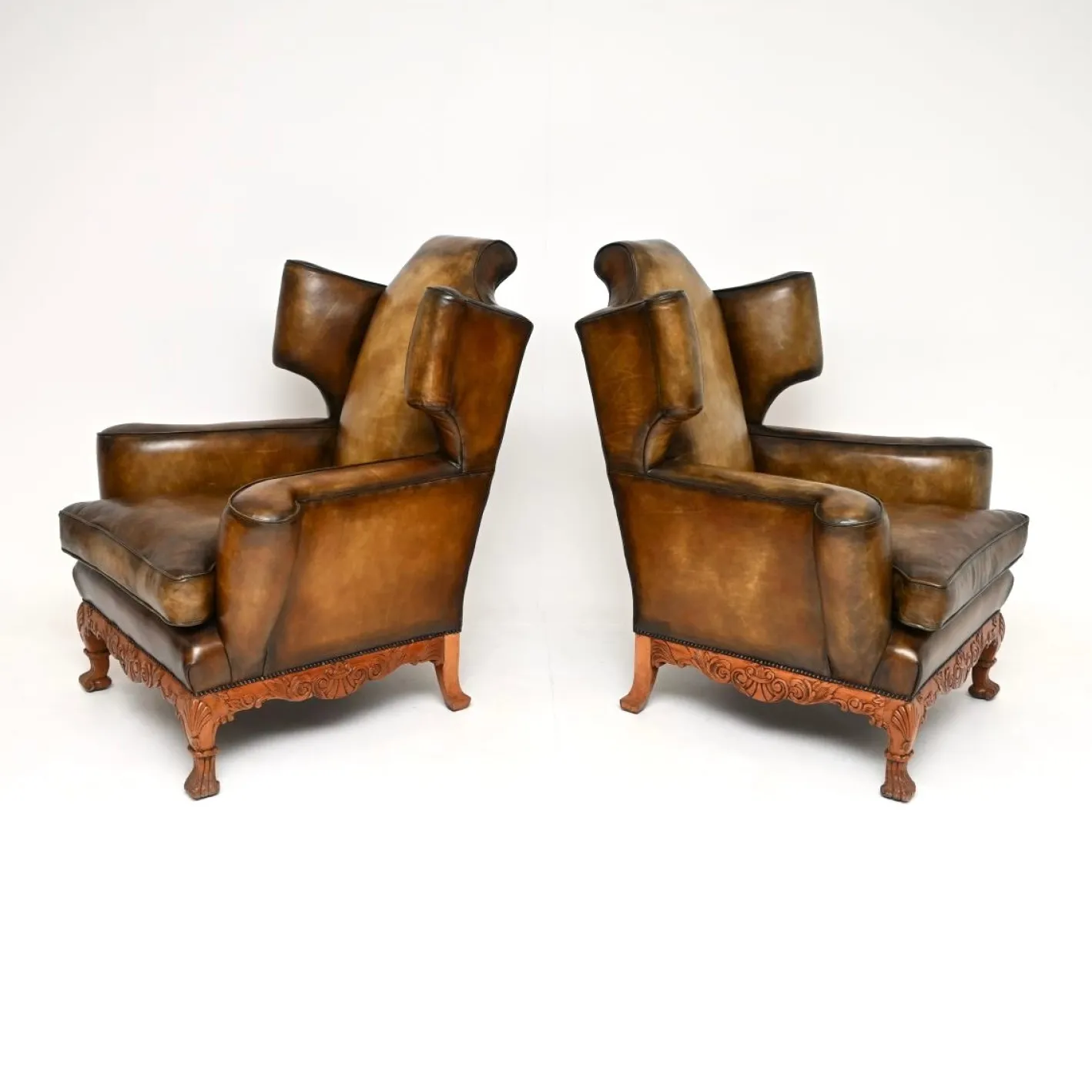 Vintage Leder Ohrensessel, 1920er, 2er Set