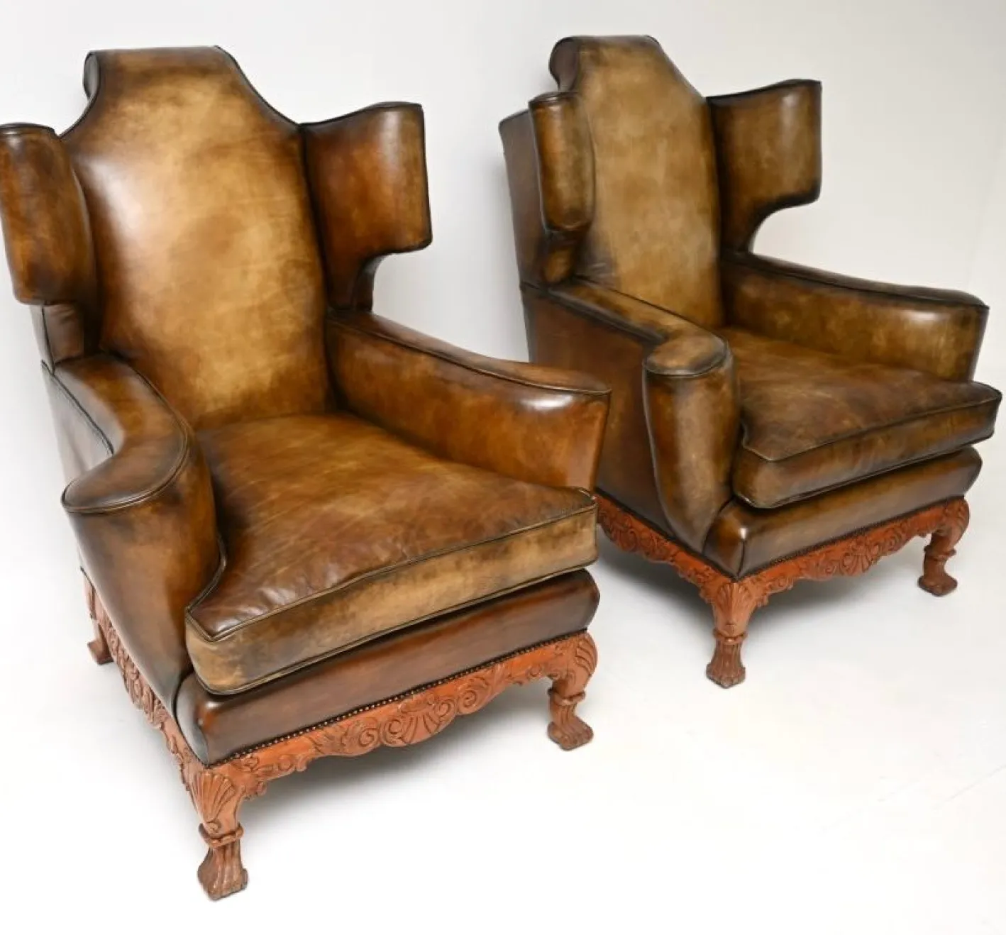 Vintage Leder Ohrensessel, 1920er, 2er Set
