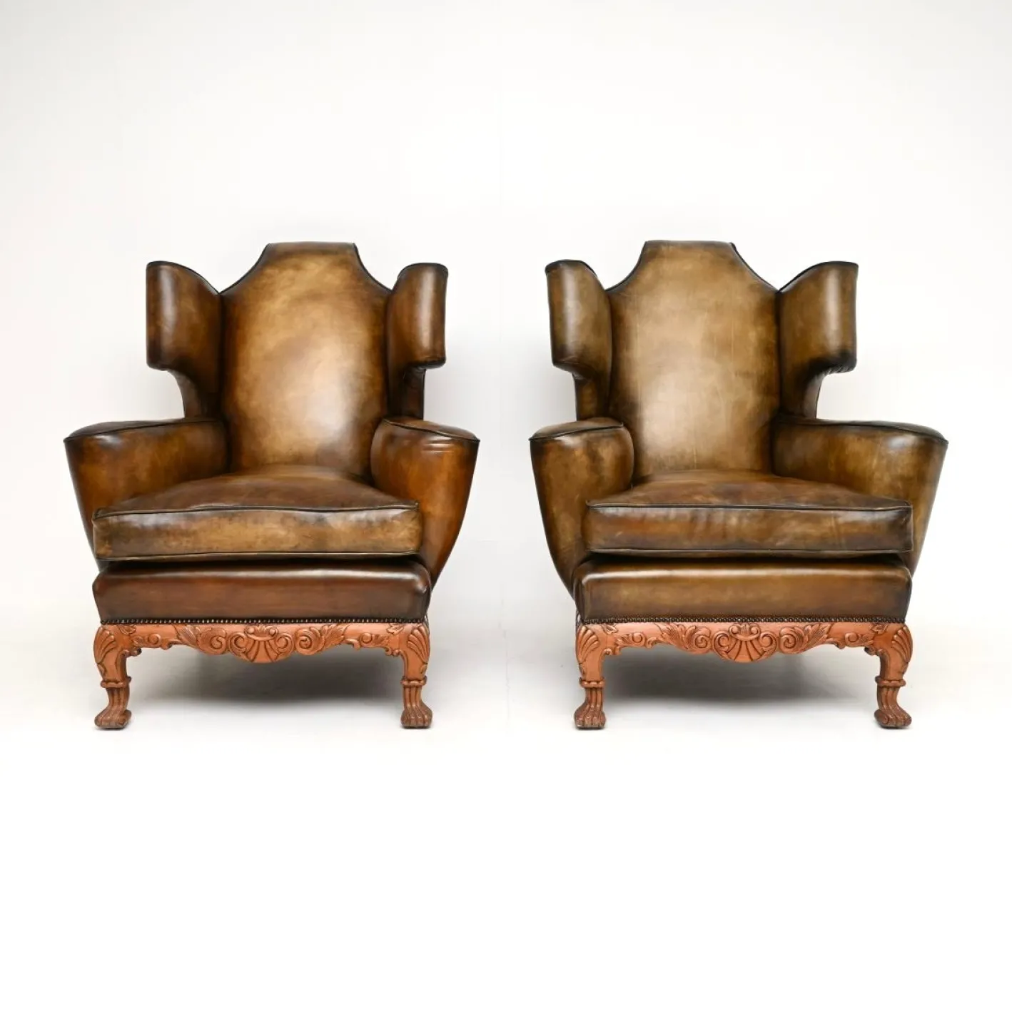 Vintage Leder Ohrensessel, 1920er, 2er Set