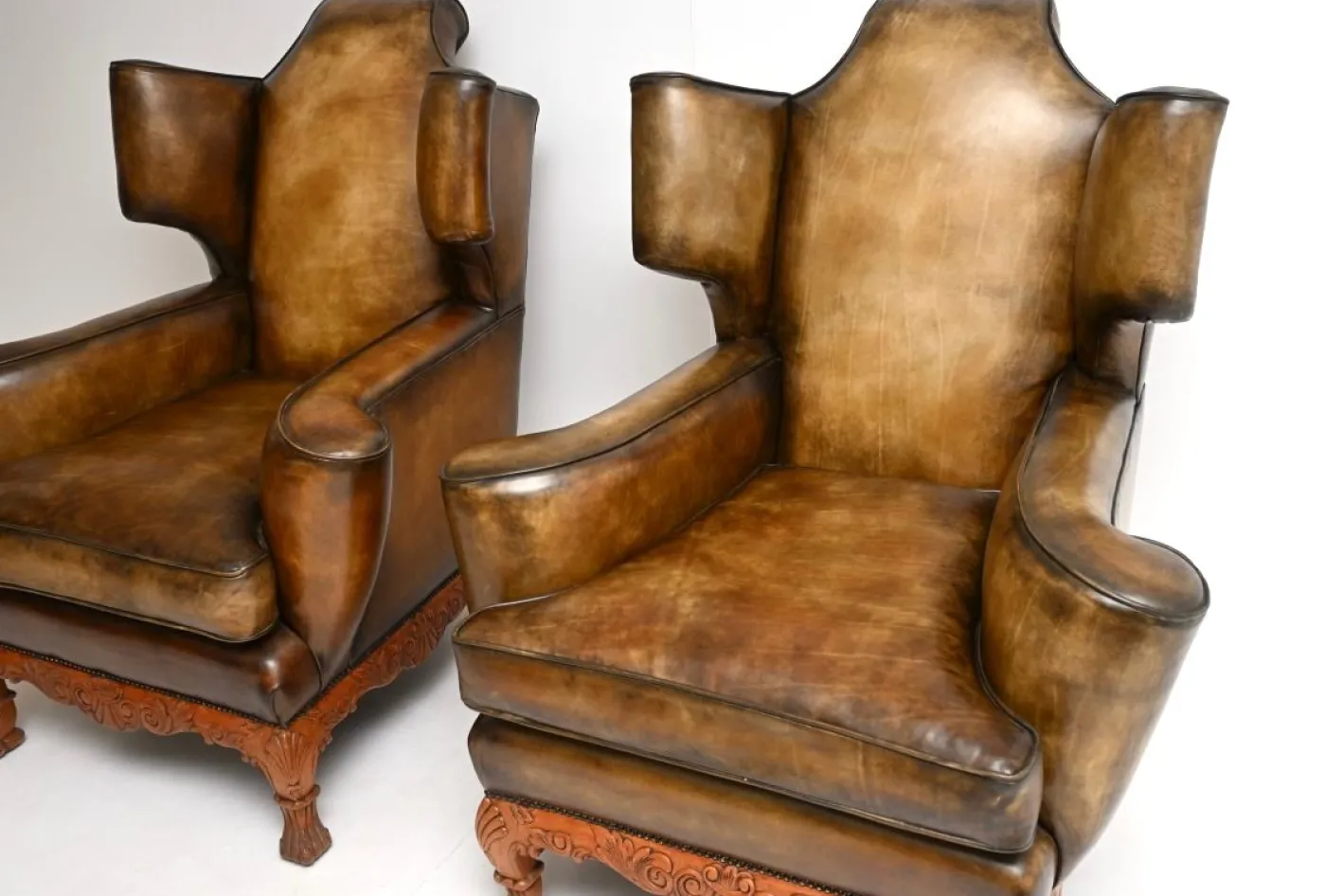 Vintage Leder Ohrensessel, 1920er, 2er Set