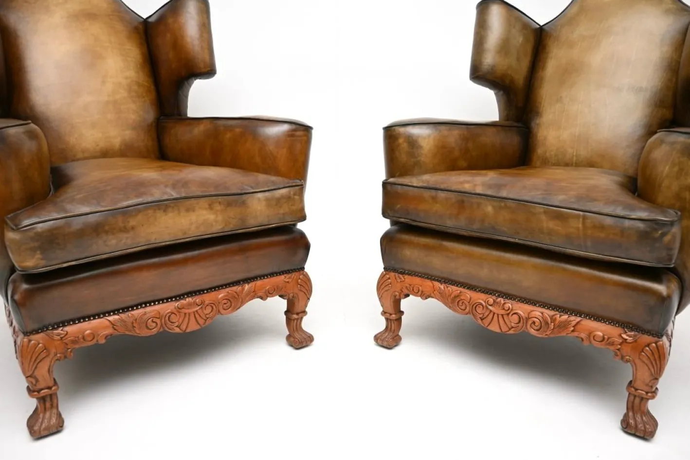 Vintage Leder Ohrensessel, 1920er, 2er Set