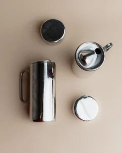 Vintage Öl & Essig Set aus Edelstahl mit Deckelkrügen, 1980er, 4 . Set