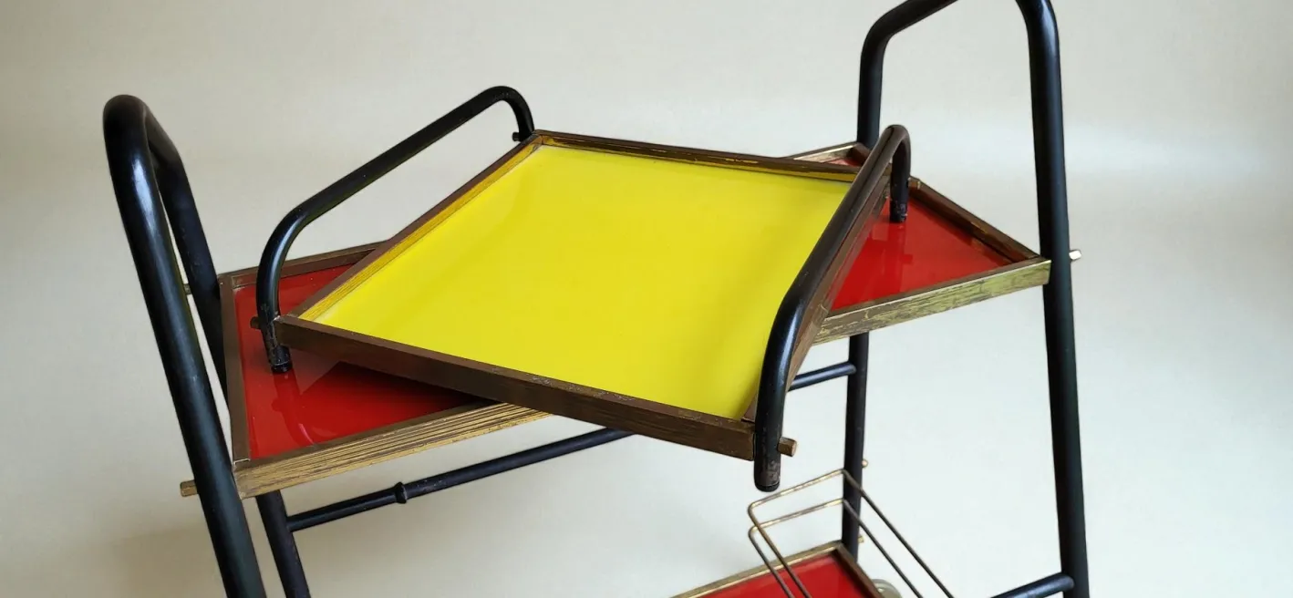 Vintage Servierwagen in Rot & Gelb, 1960er