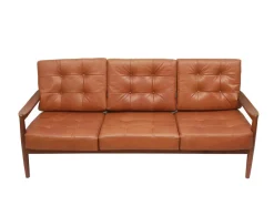 Vintage Sofa mit Cognacfarbenem Lederkissen, 1965