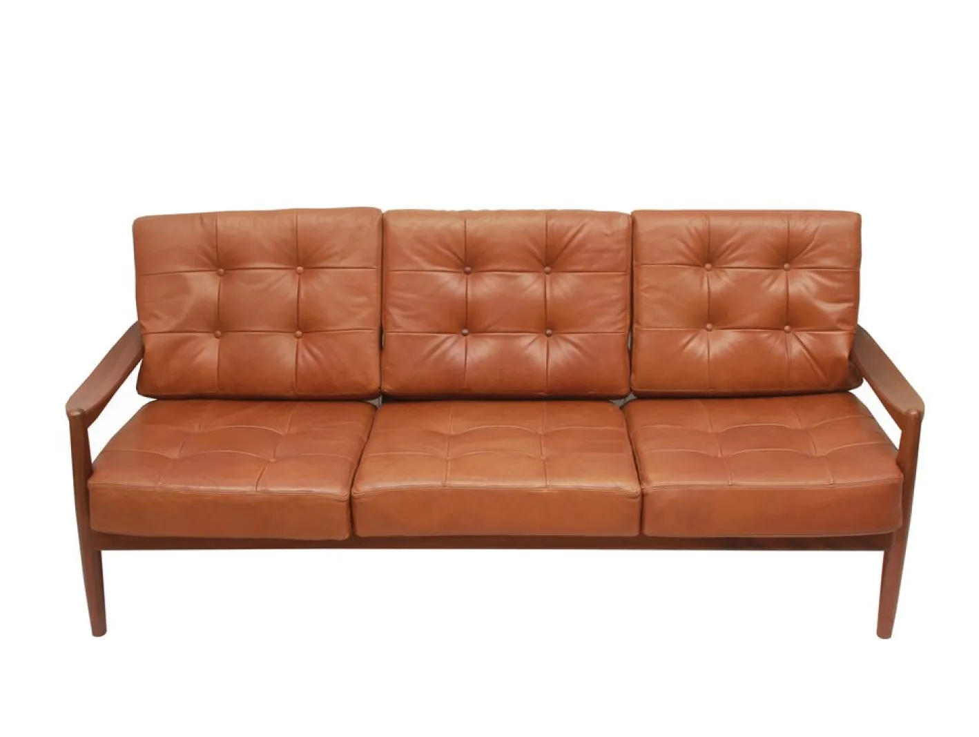 Vintage Sofa mit Cognacfarbenem Lederkissen, 1965