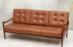 Vintage Sofa mit Cognacfarbenem Lederkissen, 1965