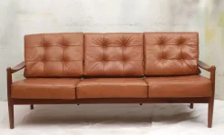Vintage Sofa mit Cognacfarbenem Lederkissen, 1965